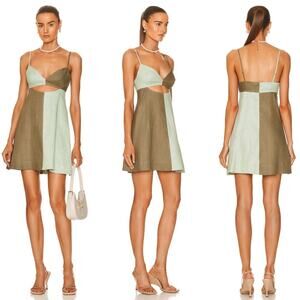 MATTHEW BRUCH Kimmie Colorblock Mini Dress in Sage and Army